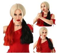 Xingbiyou Blonde Gradient Cosplay Wig Long Red and Black Synthetic Heat Resistant Fiber 65cm Halloween Costume