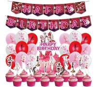 Xingchangda Hazbin Hotel Birthday Decorations Set, Angel Dust/Alastor Anime Happy Birthday Banner Balloon Birthday Party Decorations Supplies Anime Theme Decoration