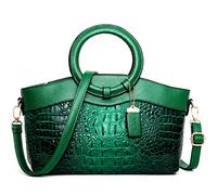 XingChen Crocodile Pattern Handbag for Women Leather Ring Top Handle Satchel Style Shoulder Bag Fashion Purse Embossed Tote, Green, One Size