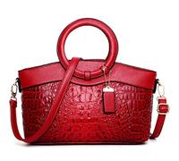 XingChen Crocodile Pattern Handbag for Women Leather Ring Top Handle Satchel Style Shoulder Bag Fashion Purse Embossed Tote, Red, One Size