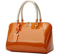 XingChen Glossy Women Handbag Patent Leather Large Size Top-Handle Bag Shiny Shoulder Bag Tote Evening Purse Party Satchel, Orange, One Size