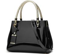 XingChen Glossy Women Handbag Shiny Patent Leather Top-Handle Bag Medium Shoulder Bag Tote Evening Purse Party Satchel, Black, One Size