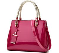 XingChen Glossy Women Handbag Shiny Patent Leather Top-Handle Bag Medium Shoulder Bag Tote Evening Purse Party Satchel, Rose, One Size