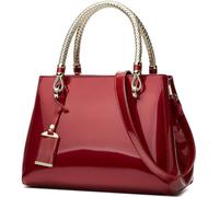 XingChen Glossy Women Handbag Shiny Patent Leather Top-Handle Bag Medium Shoulder Bag Tote Evening Purse Party Satchel, Wine, One Size