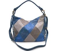 XingChen Hobo Bags for Women Patchwork Color Faux Leather Large Purses and Handbags Hobo Purse with Tassel, Blue, One Size