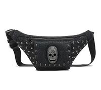 XingChen Skull Fanny Packs Fashionable PU Leather Bumbag Women and Men Belt Bag Black Waist Pack with Adjustable Belt for Rave,Festival,Travel,Party, Black, One Size