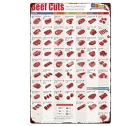 XingFox Beef Cuts Chart Poster Knowledge Metal Tin Signs Butcher Cuts Guide Wall Deocr for Kitchen Hot Pot Restaurant Market 8x12 Inch