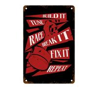 XingFox Build It Tune It Race It Break It Fix It Repeat Metal Tin Sign Funny Motorsport Quotes for Home Office Man Cave Outdoor Garage 8x12 Inch
