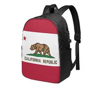 XingFox California Republic Flag Laptop Backpack, Travel Backpack with USB Charging Port, Computer Bag for Men Women