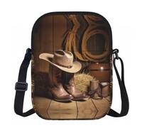 XingFox Cowboy Hat Western Boot Print Zipper Crossbody Bag With Smooth Inner Lining Easy Access For Daily Outdoor Travel Use