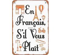 XingFox En Francais S'il Vous Plait French Teacher Foreign Language Metal Signs Vintage Man Cave Farm Garage Bar Wall Art Dining Room Gift 8x12 Inch