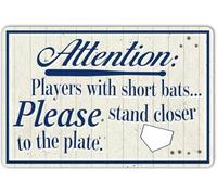 XingFox Funny Mens Bathroom Signs, Players With Short Bats Please Stand Closer To The Plate Baseball Sports Themed Bar Decor Man Cave Metal Tin 8x12 Inch