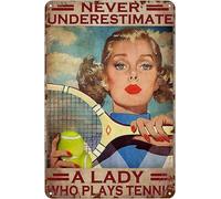 XingFox Funny Sign For Bathroom Never Underestimate A Lady Who Play Tennis Sign Vintage Unique Home Decorations Cute Poster For Bedroom Office Kitchen Gift For Women Men 8x12 Inch