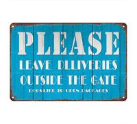 XingFox Guides For Deliveryman Retro Metal Tin Signs Please Leave Deliveries Outside The Gate Dogs Like To Open Packages Sign Wall Poster Porch Home Yard Decors 8x12 Inch