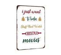 XingFox I Just Want to Bake Stuff and Watch Christmas Movies Metal Sign Holiday Decor for Home Kitchen Yard Front Door Patio Decor Sign 8"x12"