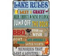 XingFox Lake Rules Tin Sign Cave Pool Country Lake House Farmhouse Cabin Beach Bar Decor Sign Gift For Women Men 8x12 Inch
