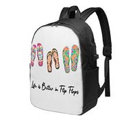 XingFox Life is Better in Flip-Flops Laptop Backpack, Travel Backpack with USB Charging Port, Computer Bag for Men Women
