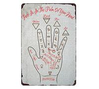XingFox Palm Reading Retro Metal Poster - Fate is in The Plam of Your Hand - Bracelets of Life Vintage Tin Sign Gift for Fans of Palmistry and Astrology 8x12 Inch