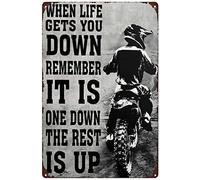 XingFox Retro Metal Tin Sign When Life Gets You Down Remember It is One Down The Rest is Up Poster Motorbike Vintage Gift for Birthday Gifts Funny Wall Decor Nostalgic Arts Decor 8x12 inch