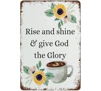 XingFox Rise and Shine and Give God The Glory Vintage Metal Tin Sign Art Plaque Wall Decor Look Funny Gifts for Home Kitchen Garage Bathroom Farm Garden Bar Cafe Metal Posters 8x12 Inch
