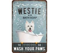 XingFox Rustic Metal Tin Sign Vintage Westie Dog Bath Company Dog Retro Poster Wall Art Tin Sign for Home Living Room Garage Man Cave Farm Wall Decor Plaque 8x12 Inch