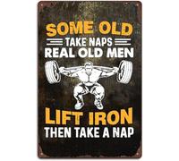 XingFox Some Old Men Take Naps Real Old Men Lift Iron Then Take A Nap Metal Tin Signs, Funny Weight Lifting For Gym Home Bedroom Office Outdoors Wall Decor Plaque Sign 8x12 Inch