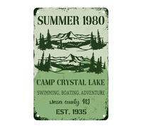 XingFox Summer Camp Sign Crystal Lake Decor Swimming Boating Adventure Metal Tin Sign, Inspirational Quotes For Home Office Garage Bar Pub Cafe Shop Car Wall Art Decor 8x12 Inch