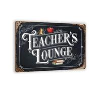 XingFox Teacher's Lounge Vintage Metal Sign - Rustic Chalkboard-Inspired School Decor With And Bell - Classroom Or Breakroom Wall Art 8x12 Inch