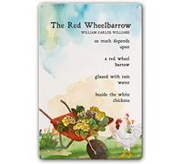 XingFox The Red Wheelbarrow Poem Metal Poster William Carlos Williams Quotes Poster Tin Signs Kitchen Modern Room Decor for Bedroom Home Painting Pictures Metal Plaque 8x12 Inch