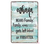XingFox Tin Decor Sign Funny Ohana Means Family Family Means No One Gets Left Behind Motivational Tin Signs Funny Signs Home Decor Wall Metal Poster 8x12 Inch