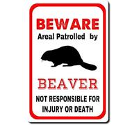 XingFox Tin Sign Beaver Sign Warns That The Property is Guarded by A Trained Beaver Metal Vintage Tin Sign Decor Bar Sign Giftn 8x12 Inch