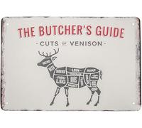 XingFox Treasure Gurus Metal Cuts of Venison Butcher's Guide Sign Deer Hunting Cabin Man Cave Bar Pub Wall Art Restaurant Decor 8x12 Inch
