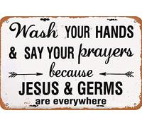 XingFox Vintage Funny Novelty Metal Tin Sign Wash Your Hands and Say Your Prayers Retro Wall Decor Garden Man Cave Cafes Office Store Pubs Club Metal Aluminum Sign Gift 8x12 Inch