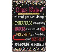 XingFox Vintage Metal Tin Sign Class Rule, Classroom Poster - If What You Are Doing, Interferes With Learning, Hurts Someone's Hear Funny Classroom Rules Metal Tin Sign 8x12 Inch