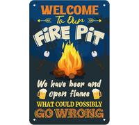 XingFox Welcome To Our Fire Pit What Could Possibly Go Wrong Funny Patio Decor Vintage Camping Metal Tin Signs For Camper Decoration Gifts Indoor Outdoor & Firepit Sign 8x12 Inch