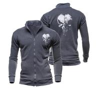 XINGHA Windproof Mens Casual Jacket Puni-she.r, Spring Autumn Zip Up Tracksuit Jacket, Outdoor Top Outwear with Multi Pockets, Jackets(DarkGray,S)