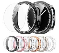 XINGHAO 6+6 Pack Bling Case for Samsung Galaxy Watch 8 40mm Screen Protector, Sparkling Rhinestone Hard PC Case + HD Anti-Fog Tempered Glass Film, Waterproof Face Cover Set for Galaxy Watch 8 40mm