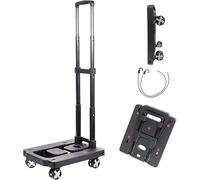 XINGHE Sack Barrow, Aluminium Hand Truck, 50 Kg/110 Lb Load Capacity, Integrated Tensioning Straps, With Retractable Handle, Large Smooth-Running Wheels with Soft Tread (Black4)