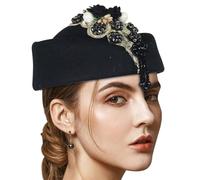 XINGLIDA Crystal Flower Fascinator Hat For Teaparty Cocktail Party Women Flapper Costume Roleplay Stewardess Hat For Formal Event Formal Event