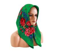 XINGLIDA Ethnic Russian Flower Pattern Head Scarf For Women Bright Colors Big Flower Bandana Square Headwrap For Daily Wear