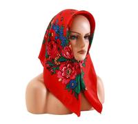 XINGLIDA Ethnic Russian Flower Pattern Head Scarf For Women Bright Colors Big Flower Bandana Square Headwrap For Daily Wear