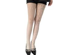 XINGLIDA Japanese Women Tights Stockings Aesthetic Asymmetrical Heart Striped Pattern Hollowed Lace Pantyhose Tights