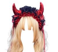XINGLIDA Multiple Color Devil Horn Hairband Photography Pleated Lace Hairband Halloween Party Creative Headband For Girl Women