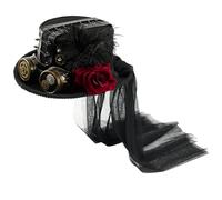 XINGLIDA Punk Theme Top Hat For Halloween Victorian Theme Wool Tall Hat With Goggles Rose Flower For Cosplay Event Dressingup Steampunk Gear Music Festival