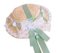 XINGLIDA Women Girls Straw Lolitas Lightweight Sun Hat Rural Tea Party Lace Flower Decorated Small Hats Costume Accessories