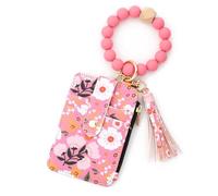 XINGLIDA Women's Beaded Wallet with Flower Pattern, Women Beaded & Decorated Keychain, Credit Card Holder