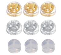 Xinglongs Earring Backs 300 Pcs 18K Golden Clear Silicone Rubber Ear Back Stoppers Hamburger Plugs for Replacement Earring Studs Jewelry Supplies(Golden)