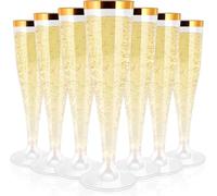 Xinglongs Plastic Champagne Flutes 100 Pack 4.5oz Clear Gold Rim Plastic Champagne Flutes for Wedding Party