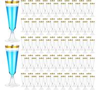 Xinglongs Plastic Champagne Flutes 100 Pack 5.5oz Gold-Rim Clear Plastic Champagne Flutes for Wedding Party Bridal Shower