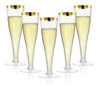 Xinglongs Plastic Champagne Flutes 200 Pack Champagne Flutes Plastic Wine Glasses Disposable, 4.5 Oz Gold Rim Mimosa for Engagement Wedding Birthday Valent